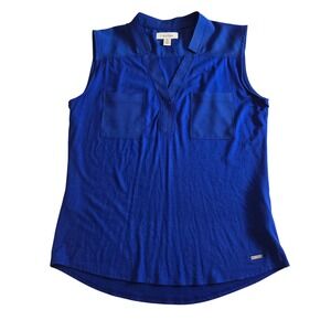 Calvin‎ Klein Royal Blue Sleeveless Collared V Neck Pocket Top Women's Small
